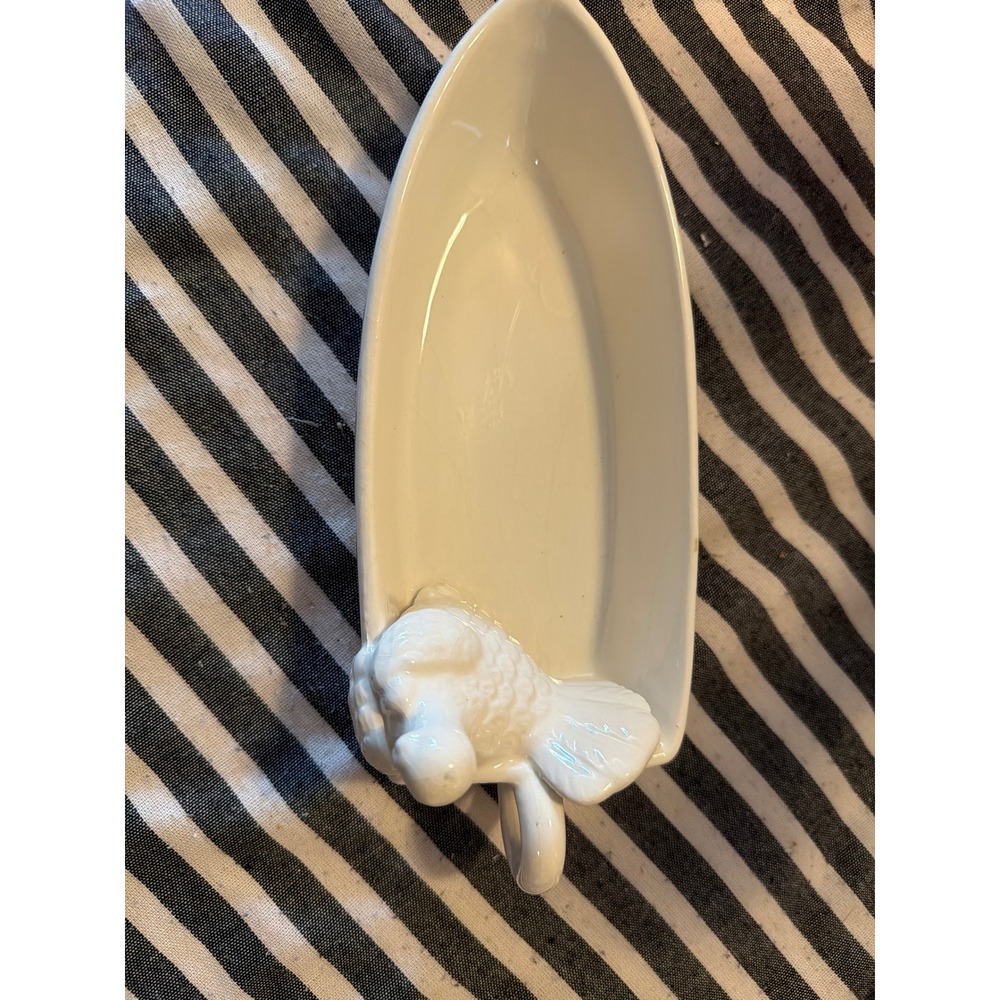 White Dolomite TURKEY in Boat Ceramic Trinket Dish Nautical Decor